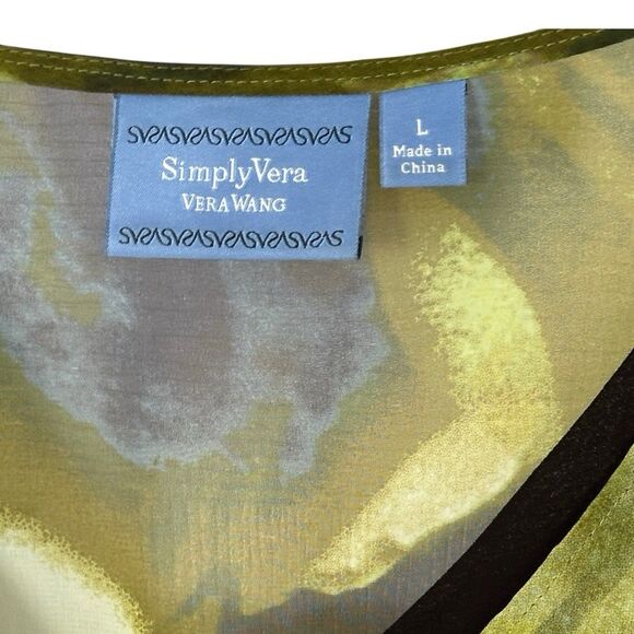 Simply Vera Wang Green Chiffon Floral Sleeveless Blouse Large - Picture 4 of 5